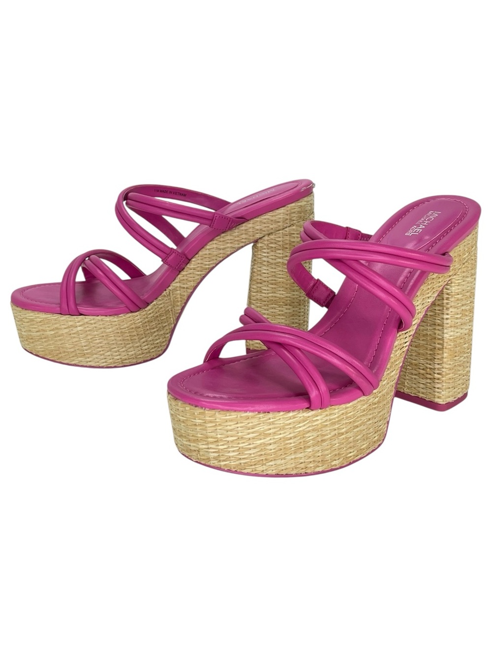 Michael Kors Corrine Pink Leather Raffia Womens Platform Sandals Size 11M - Picture 10 of 15